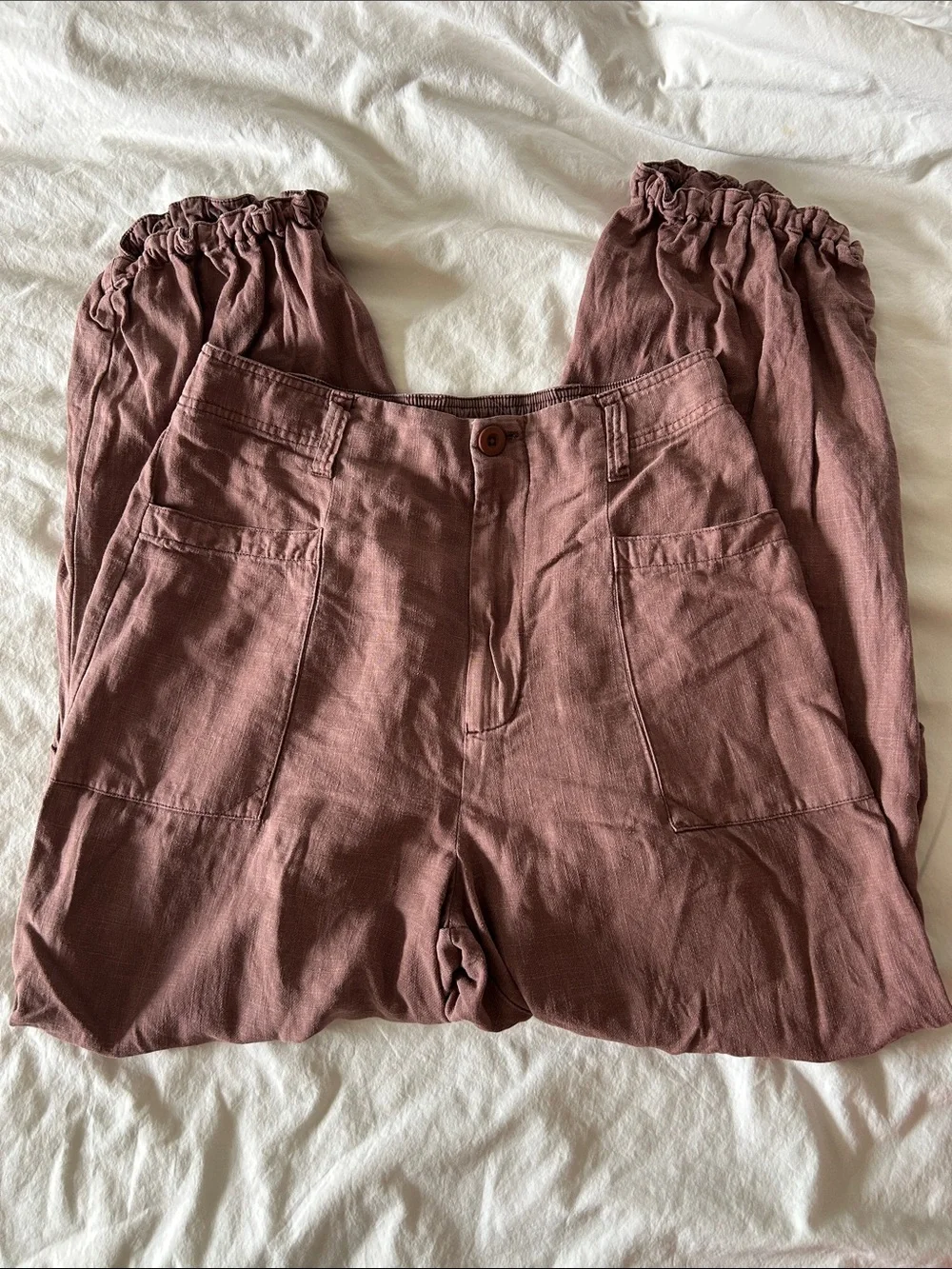 NWOT Free People Bondi Sands Pull on Trouser mid rise elastic jogger linen